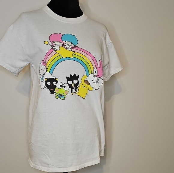 Hello Kitty Tops - Hello Kitty White T-Shirt with Rainbow Design